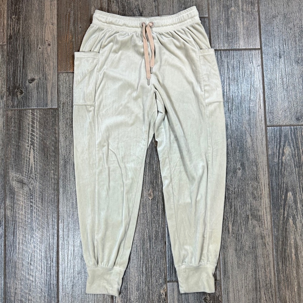 Aerie OFFLINE Velour Jogger Pants M/M Beige Lounge Cozy Athleisure